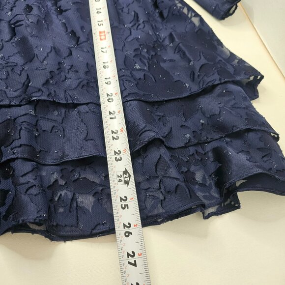 Alex Evenings Blouse Pants Set Women Dark Navy Tiered Hem Round Neck Floral - Picture 15 of 16